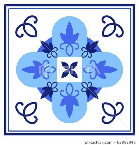Azulejos portuguese traditional ornamental tile, blue and white pattern. 62952048