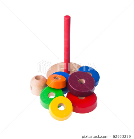Toy or baby toy wood color pyramid on background Toy or baby toy wood color pyramid on background 62953259