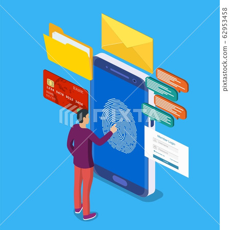 Scan fingerprint to mobile phone. 62953458