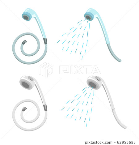 兩種類型的花灑和兩種顏色（淋浴頭，水，軟管） 62953683