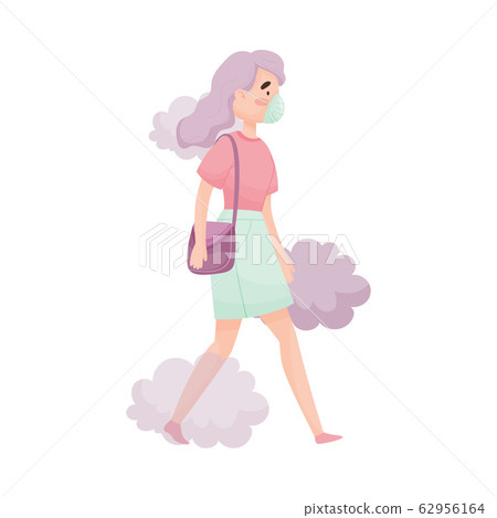 Young Woman Wearing Safety Mask Because of Bad Air and Dust Vector Illustration Young Woman Wearing Safety Mask Because of Bad Air and Dust Vector Illustration 62956164