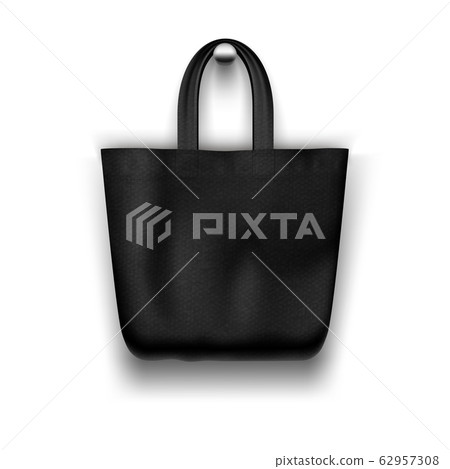 Textile black tote bag hanging on the wall realistic vector mockup for shopping desig 62957308