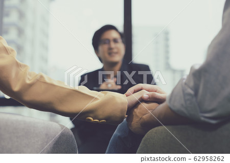 Couple talking, help and giving support by 62958262