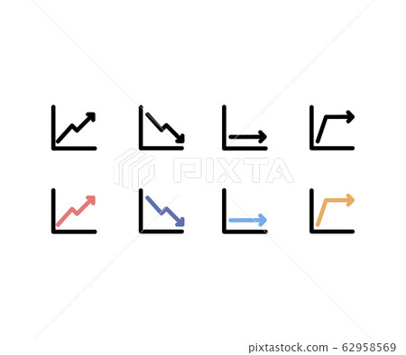 Rising, falling line graph icon, illustration, material, color, black and white 62958569