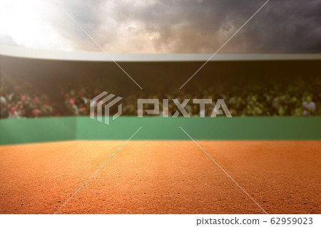 View of a tennis court and the seat of the audience  62959023