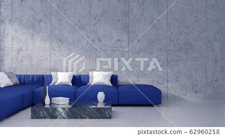 Loft and vintage interior of living room, Blue sofa on concrete wall ,3d rendering Loft and vintage interior of living room, Blue sofa on concrete wall ,3d rendering 62960258