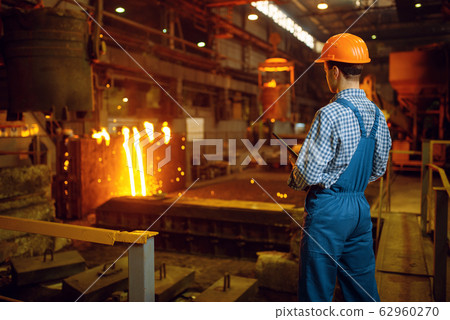 Master steelmaker at furnace, steel factory 62960270