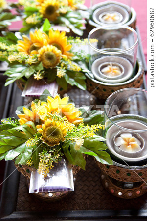 Flower with incense lotus and candles for praying Flower with incense lotus and candles for praying 62960682