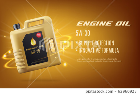 Realistic engine machine oil ad poster with golden canister mockup 62960925
