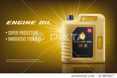 Engine oil ad poster mockup with realistic golden machine oil canister 62960927