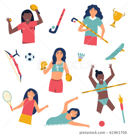 Set of girl athletes doing sport Flat illustration 62961708