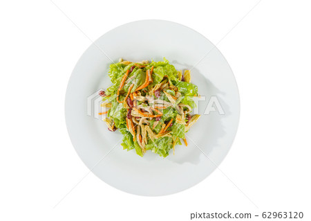 salad with beans and asparagus on plate white 62963120
