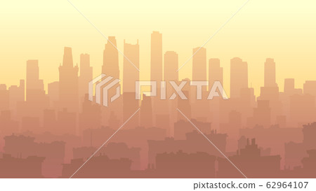 Horizontal illustration of a big city with roofs of houses and skyscrapers. 62964107