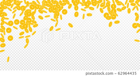 Indian rupee coins falling. Scattered small INR co 62964435