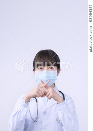 Doctor Physician Female Mask Rejection Vaccination Gesture Doctor mask say no Doctor Physician Female Mask Rejection Vaccination Gesture Doctor mask say no 62964525