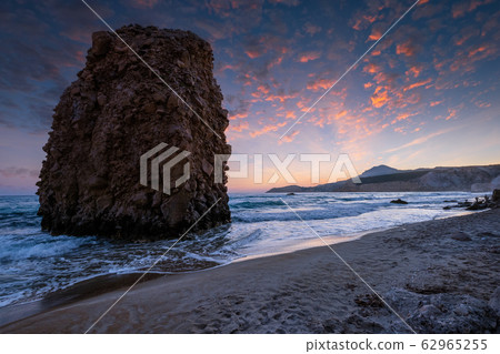 Fyriplaka beach on sunset, Milos island, Cyclades, Greece Fyriplaka beach on sunset, Milos island, Cyclades, Greece 62965255