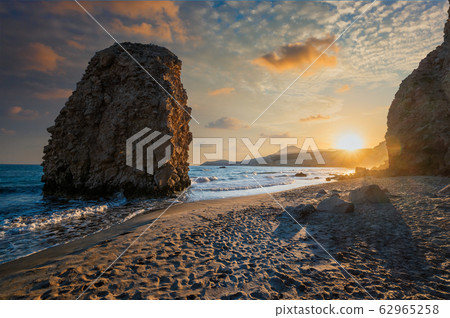 Fyriplaka beach on sunset, Milos island, Cyclades, Greece Fyriplaka beach on sunset, Milos island, Cyclades, Greece 62965258