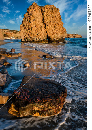 Fyriplaka beach on sunset, Milos island, Cyclades, Greece Fyriplaka beach on sunset, Milos island, Cyclades, Greece 62965265