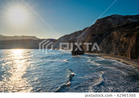 Fyriplaka beach on sunset, Milos island, Cyclades, Greece Fyriplaka beach on sunset, Milos island, Cyclades, Greece 62965308