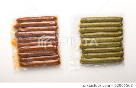 Tasty alternative meatless sausages in package free space 62965568