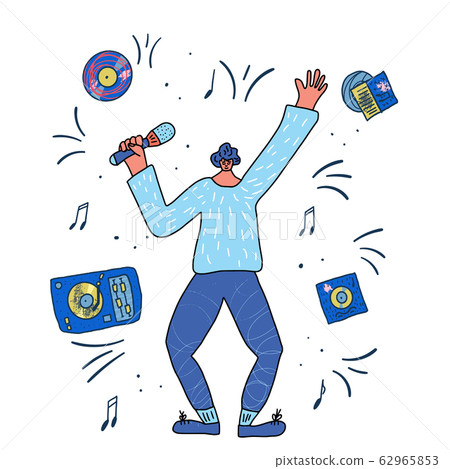 Happy man dancing and singing isolated on white 62965853