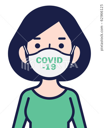 Coronavirus disease public awareness. Woman in white medical face mask to protect herself against coronavirus (Covid-19) - vector character Coronavirus disease public awareness. Woman in white medical face mask to protect herself against coronavirus (Covid-19) - vector character 62966125
