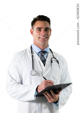 Caucasian male doctor on white background Caucasian male doctor on white background 62968650