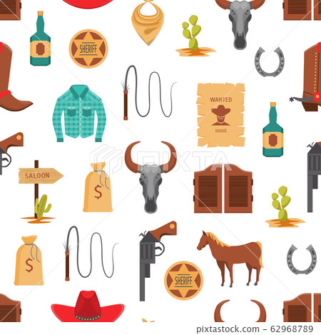 Cartoon Wild West Signs Seamless Pattern Background. Vector 62968789
