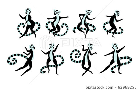 Big set of cute and funny lemurs. Simple drawn madagascar animals isolated on white background. Vector illustration. 62969253