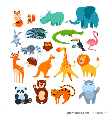 Big animal set. Collection of cute cartoon... - Stock Illustration  [62969256] - PIXTA