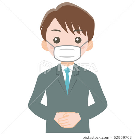 一個穿著口罩_上身的西裝的男人 62969702