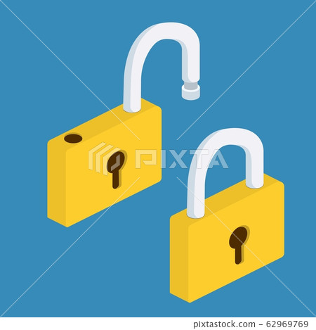 Lock open and closed Lock open and closed 62969769