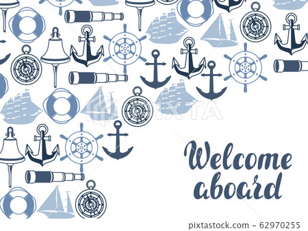 Background with nautical symbols and items. 62970255