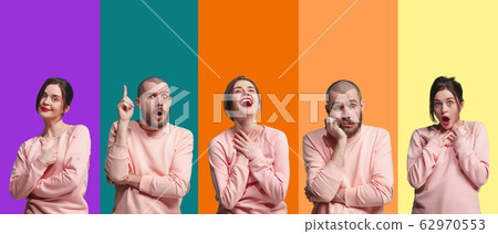 Portrait of group of emotional people on multicolored background 62970553