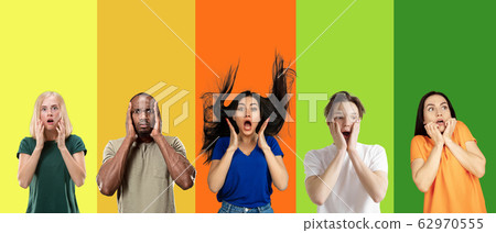 Portrait of group of emotional people on multicolored background 62970555