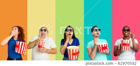 Portrait of group of emotional people on multicolored background Portrait of group of emotional people on multicolored background 62970582