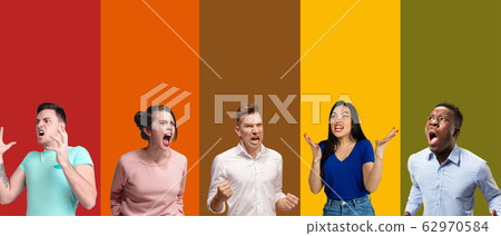 Portrait of group of emotional people on multicolored background Portrait of group of emotional people on multicolored background 62970584