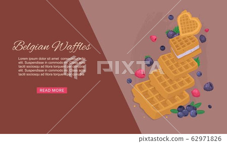 Belgian waffles with ice cream and berries,... - Stock Illustration ...