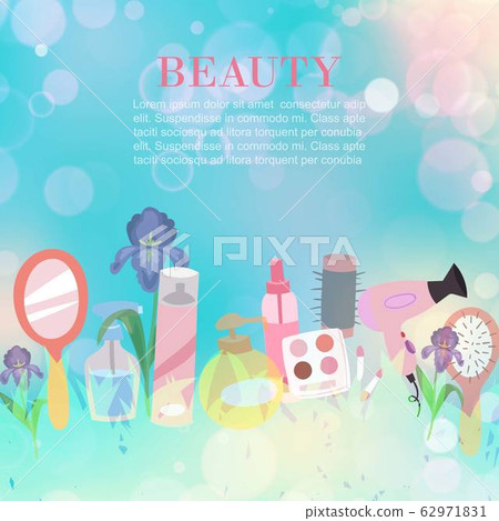 Beauty salon or shop, cosmetics presentation with makeup accessories on bokeh background vector illustration. Beauty salon or shop, cosmetics presentation with makeup accessories on bokeh background vector illustration. 62971831