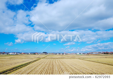 冬天的稻田,藍天白雲...島根縣安來市天氣:陽光明媚 冬天的稻田,藍天白雲...島根縣安來市天氣:陽光明媚 62972093