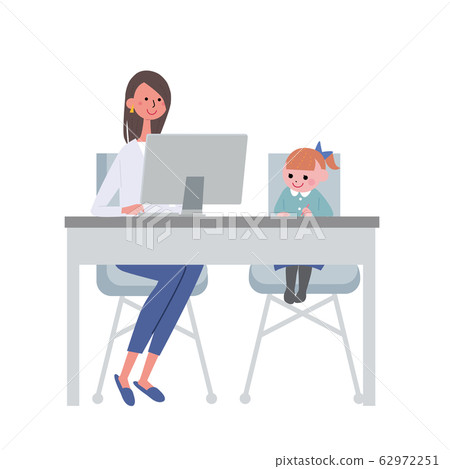 Remote work woman child care child care home work telework illustration Remote work woman child care child care home work telework illustration 62972251