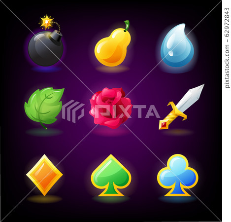 Colorful slots icon set for casino slot machine, gambling games, icons for mobile arcade and puzzle games vector 62972843
