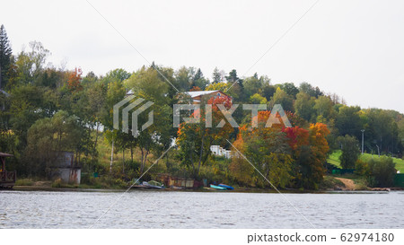 on the bank of the Volga, autumn landscape, cloudy weather, Plyos town, Ivanovo Region, Russia on the bank of the Volga, autumn landscape, cloudy weather, Plyos town, Ivanovo Region, Russia 62974180