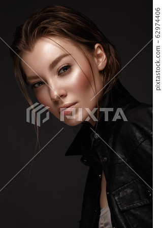 Beautiful young girl with natural nude make-up. Beauty face. 62974406