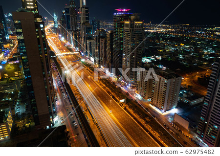 Dubai skyline in the night time, United Arab Emirates 62975482