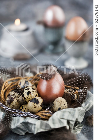 Easter painted shine pearl eggs and feathers,  62976143