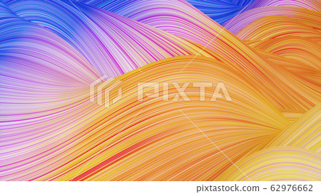 Beautiful abstract background of waves on surface, color gradients, extruded lines as striped fabric surface with folds or waves on liquid. Red yellow blue Beautiful abstract background of waves on surface, color gradients, extruded lines as striped fabric surface with folds or waves on liquid. Red yellow blue 62976662