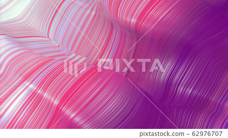 Beautiful abstract background of waves on surface, color gradients, extruded lines as striped fabric surface with folds or waves on liquid. Red purple 11 62976707