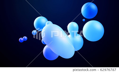 Spheres or balls merge like liquid wax drops or metaballs in-air. Liquid gradient of blue colors on beautiful drops with glow, scattering light inside. 3d render. 19 Spheres or balls merge like liquid wax drops or metaballs in-air. Liquid gradient of blue colors on beautiful drops with glow, scattering light inside. 3d render. 19 62976787