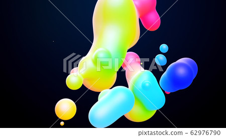 Spheres or balls merge like liquid wax drops or metaballs in-air. Liquid gradient of rainbow colors on beautiful drops with multi-colored glow, scattering light inside. 3d render. 1 Spheres or balls merge like liquid wax drops or metaballs in-air. Liquid gradient of rainbow colors on beautiful drops with multi-colored glow, scattering light inside. 3d render. 1 62976790